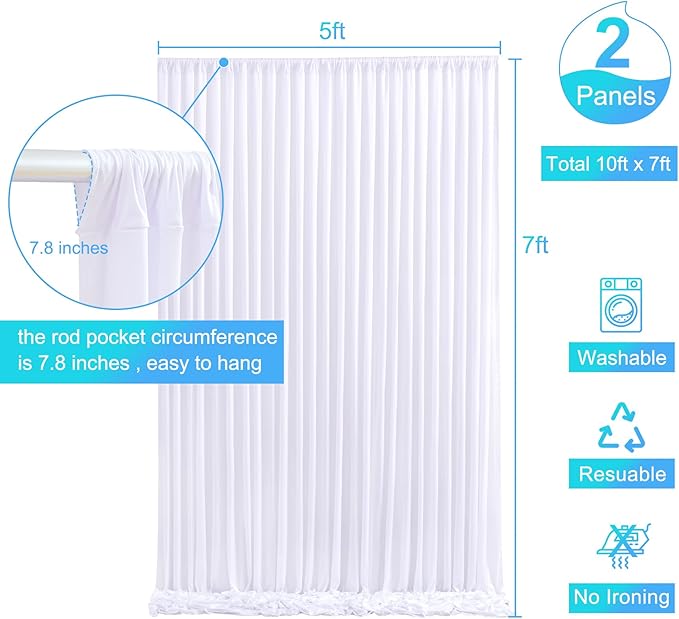 10ft x 7ft White Backdrop Curtain for Parties Wedding White Wrinkle Free Backdrop Drapes Panels for Baby Shower Gender Reveal Birthday Photo Photography Polyester Fabric Background Decoration