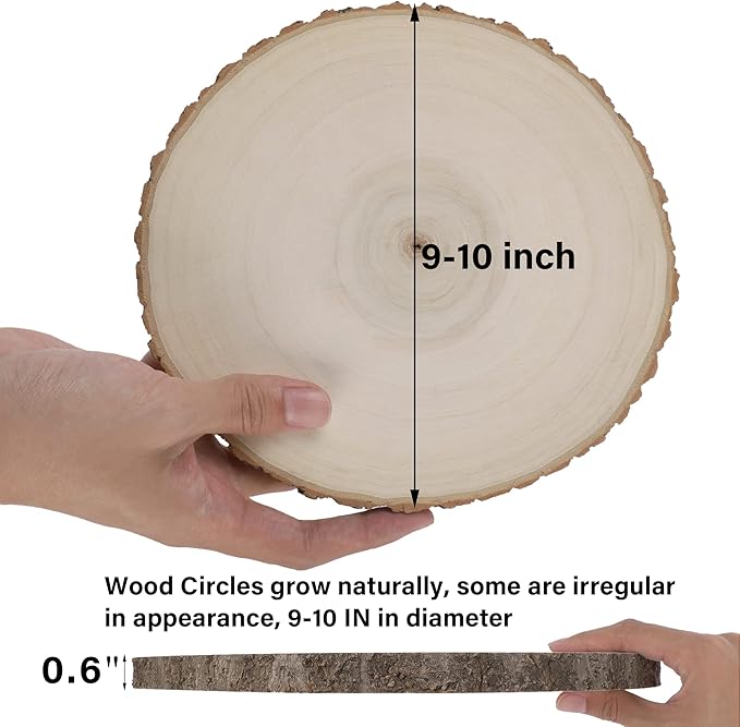 Sancodee 8 Pcs Large Unfinished Wood Slices, 9-10 Inches Wood Slabs for Centerpieces Natural Wooden Circle, DIY Wood Centerpieces for Tables Wedding Party Door Sign Decor