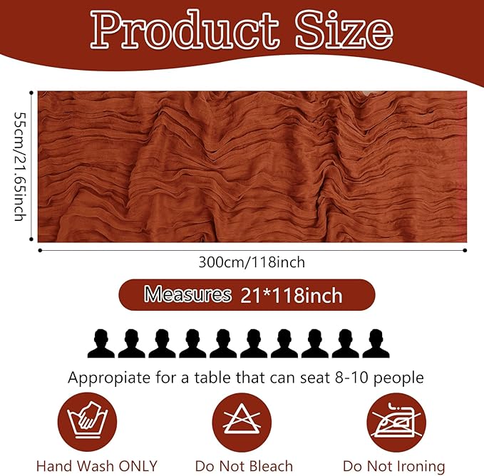 10 Pack Terracotta Cheesecloth Table Runner 10FT Boho Gauze Fabric Cheese Cloth Table Runners for Wedding ,Party,Baby Shower, Bridal Party, Rustic Farmhouse and Table Decorations