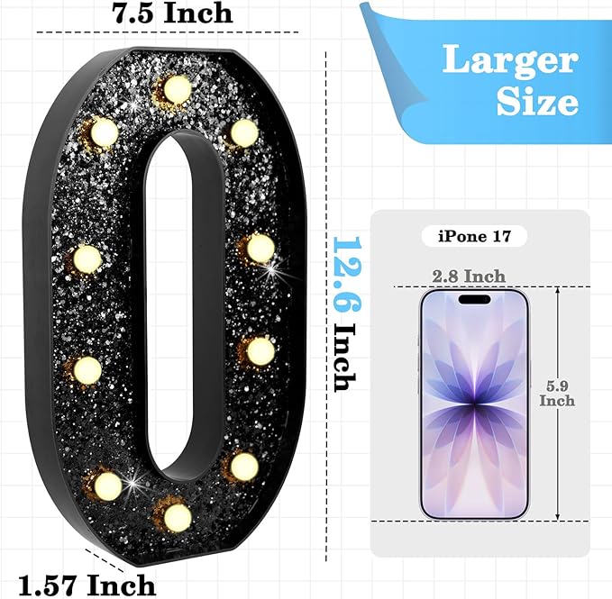 12.6 Inch LED Black Marquee Light Up Numbers, 21st Birthday Decorations Number Lights as Gifts for Women Men, Glitter Lighted Marquee Numbers for Black Anniversary Party Table Decor, 21