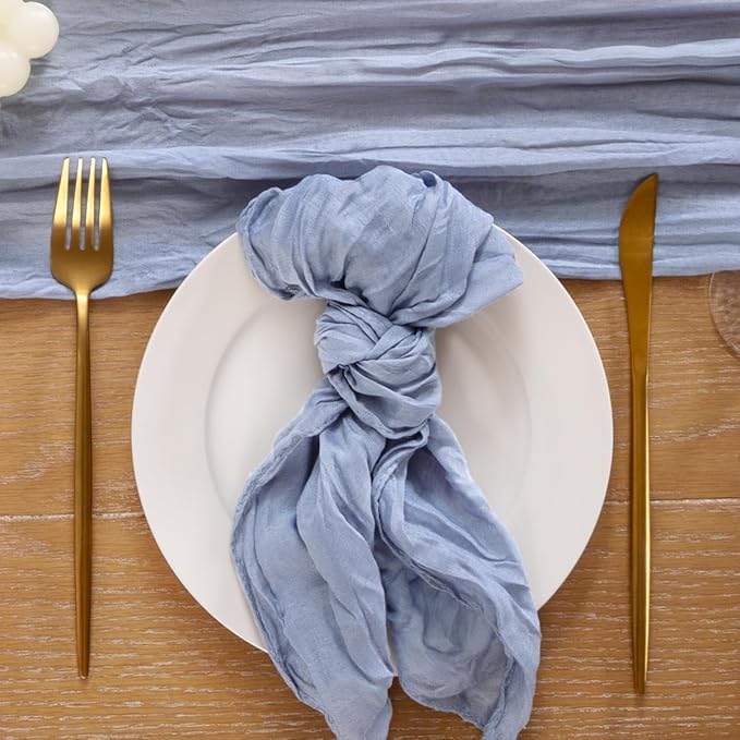 25pcs Dusty Blue Cheesecloth Napkins Spring Washable Boho Rustic Gauze Table Cloth Napkins Bulk 21x21 Inches for Wedding Party Bridal Baby Shower Birthday Table Decor