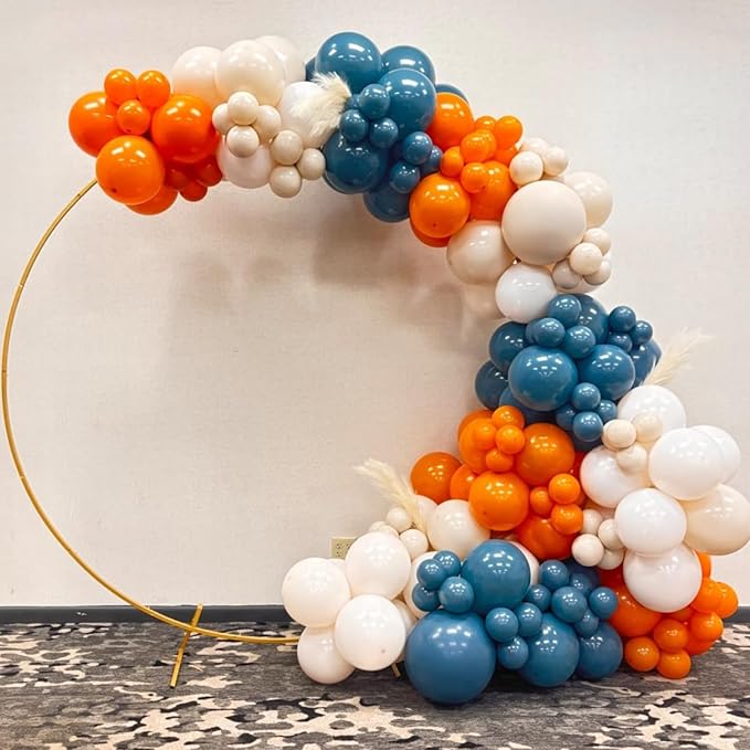 Double Stuffed Dusty Blue Orange Balloon Arch Kit, Boho Neutral Balloon Garland Burnt Orange Terracotta Dark Teal Turquoise White Sand Latex Balloons for Fall Themed Wedding Birthday Party Decorations