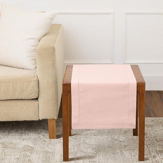 Solino Home Pink Table Runner 36 Inches - Cotton Linen Hemstitch Coffee Table Runner 14 x 36 Inch Ideal for Dresser Tables - Mothers Day, Spring, Summer