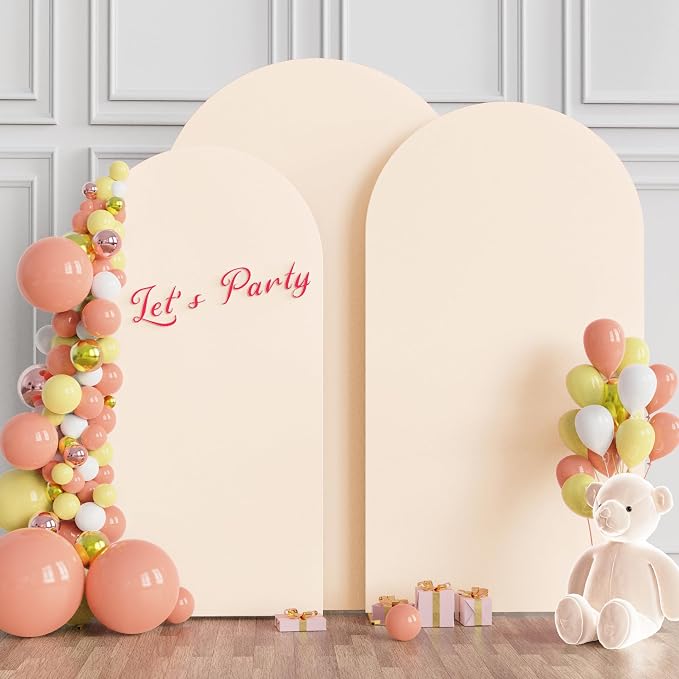 Wokceer Wedding Arch Backdrop Cover (7.2FT, 6.6FT, 6FT) Set of 3 Spandex Fitted Beige Arch Covers Round Top Chiara Arches Covers Stretchy Backdrop for Birthday Party Ceremony Banquet Decor