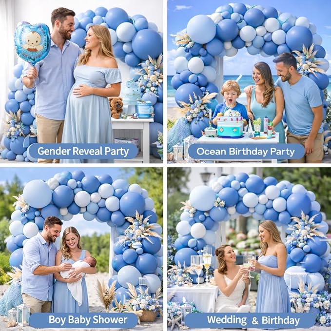Dusty Blue Balloon Arch Kit - 84 Pcs Double Stuffed Light Blue, Slate Blue and Baby Blue Balloon Garland for Baby Shower, Wedding, Birthday, Gender Reveal, Easter & Ocean Theme Party Decorations