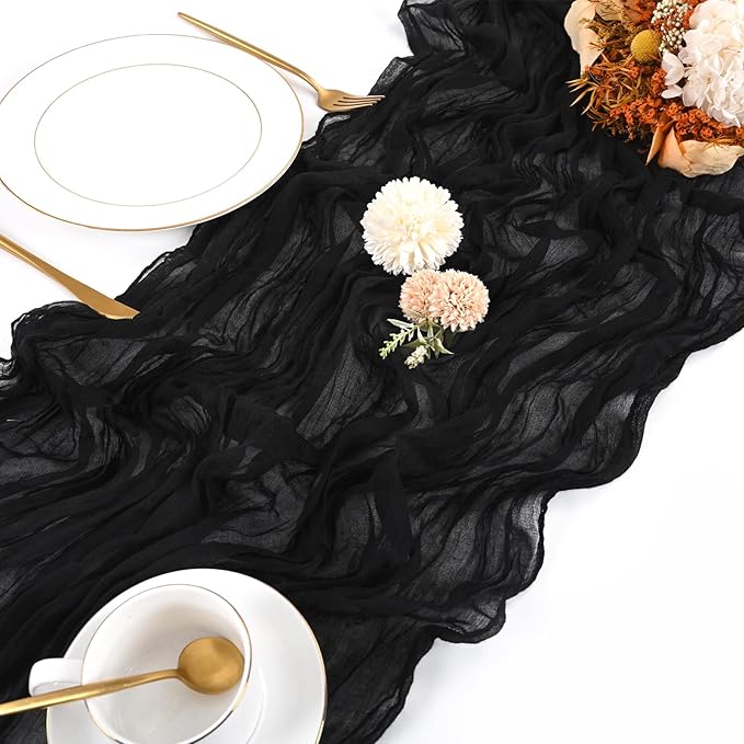 20 Pack Cheesecloth Table Runner - 17x108 Inch Black Boho Gauze Cheese Cloth Table Runners for Baby Bridal Shower Decoration Wedding Party Summer Garden Farmhouse