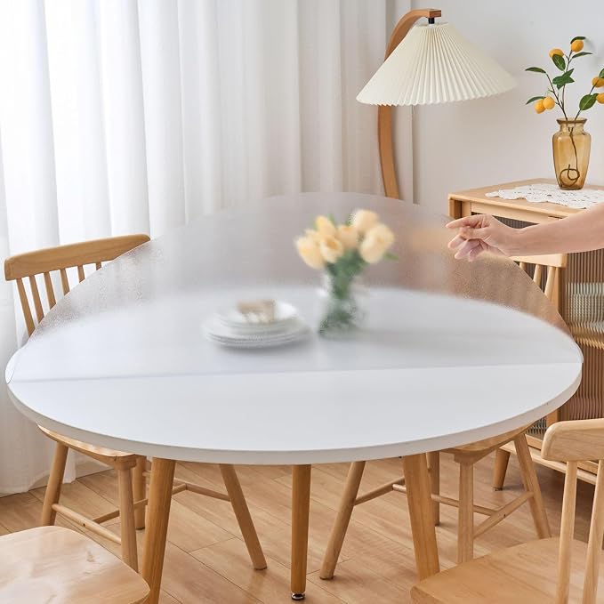 46 Inch Round Frosted Table Cover Protector, 2mm Thick Round Frosted Table Protector for Dining Room Table, Waterproof Round Plastic Vinyl Pad