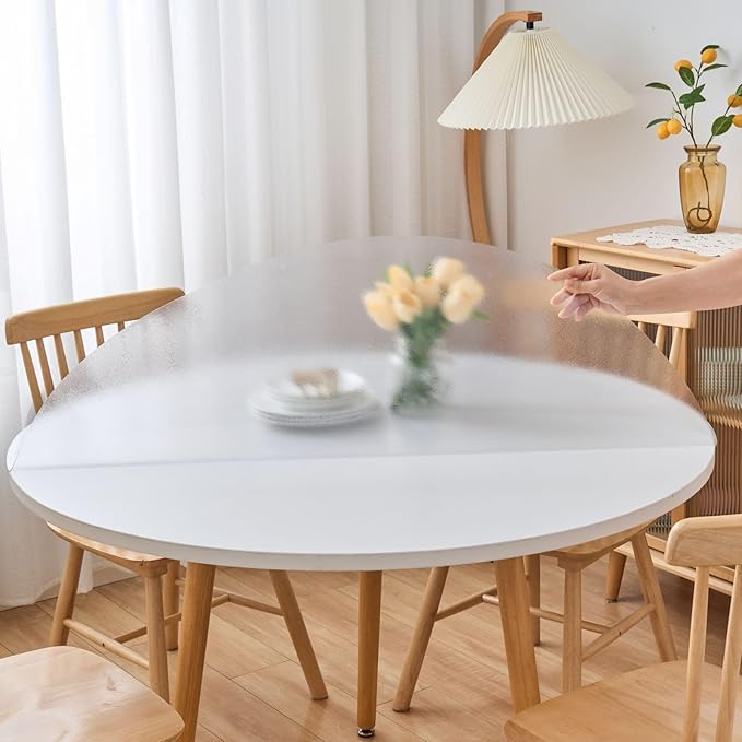 47 Inch Round Frosted Table Cover Protector, 2mm Thick Round Frosted Table Protector for Dining Room Table, Waterproof Round Plastic Vinyl Pad