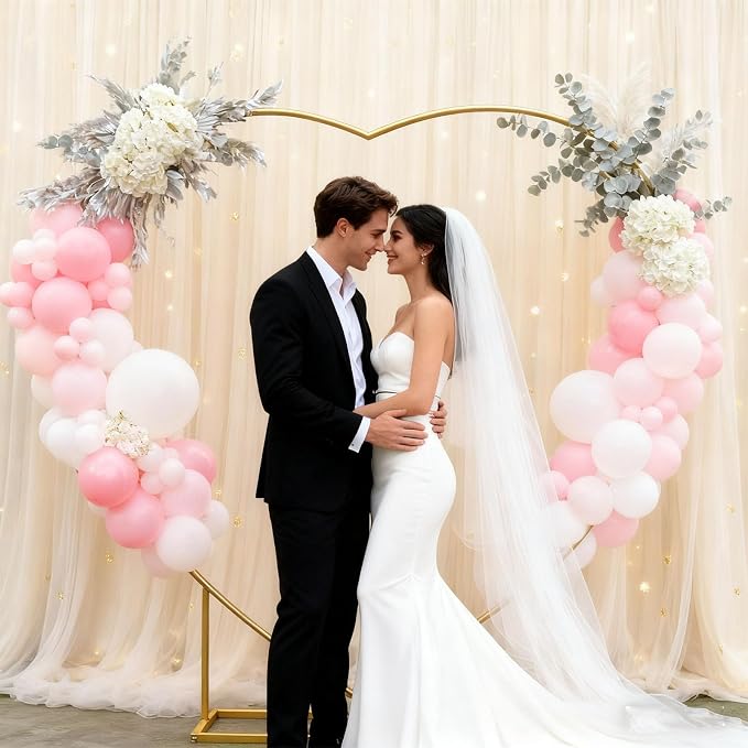 6.7 Ft Heart Arch Stand for Proposal, Heavy Duty Gold Metal Heart Shape Wedding Arch Photo Backdrop Stand– Supplies for Wedding, Valentine's Day, Engagement and Birthday Party (Gold)