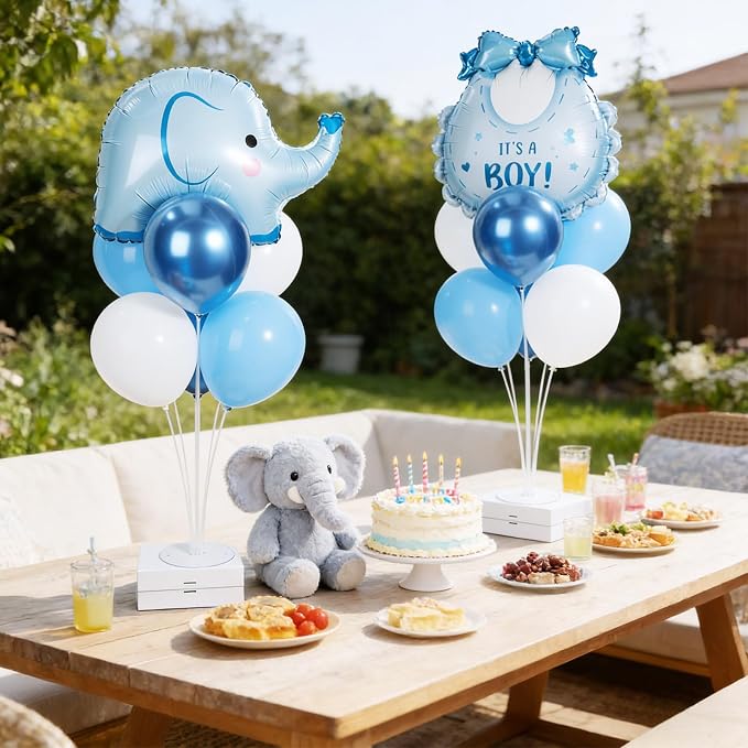 Elephant Baby Shower Decorations Party Balloons Stand Kit 2 Sets with Blue Elephant Foil Balloons Elephants It's a Boy Party Balloon Centerpieces for Tables for Boy Baby Shower Birthday Decorations