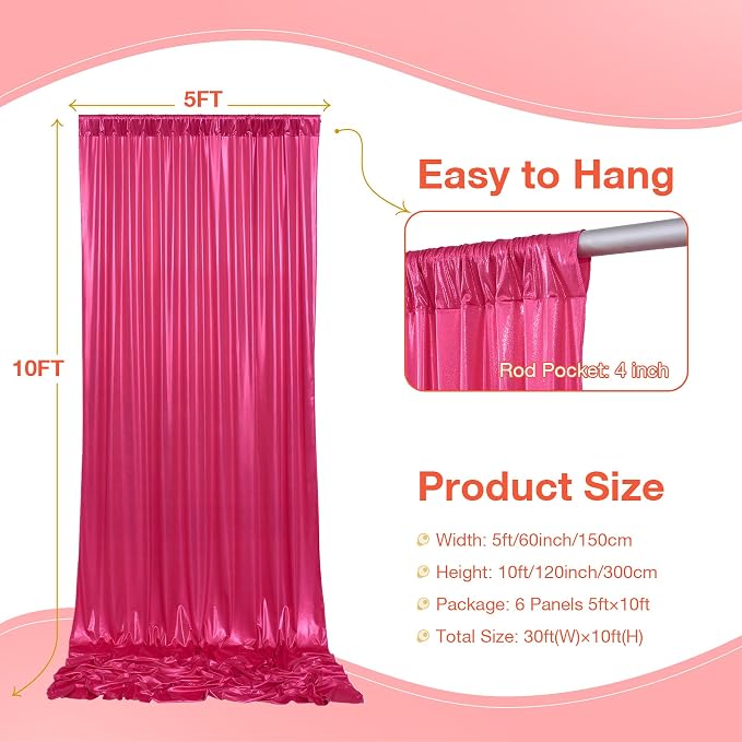 30x10 ft Wrinkle Free Hot Pink Sequin Backdrop Curtain for Parties-Thick Not Fall-Off Glitter Fuchsia Backdrop Drapes-8 Panels 5x10ft Shimmer Photo Back Drop Cloth for Wedding Birthday Photography