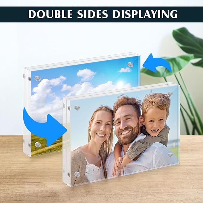 Kigley 6 Pcs 4 x 6 Inch Acrylic Picture Frames, Clear Acrylic Photo Business Card Frame Desktop Display Double Sided Wallet Size Frame Freestanding Frames for Film Photos Cards Stamp