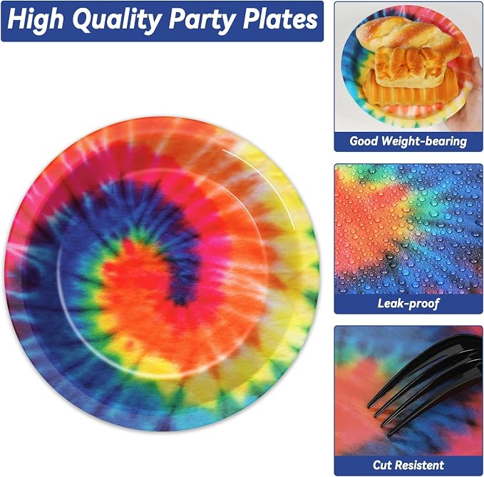 50 Guests Tie Dye Plates and Napkins Party Supplies Tie Dye Party Decorations Disposable Tableware Set Birthday Dinnerware Favor for Kids Girls Baby Shower Birthday Party Graduation, 200PCS