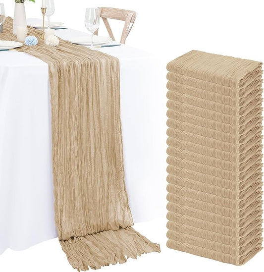 20 Pack Beige Cheesecloth Table Runner 120 Inch 10FT Rustic Boho Gauze Cheese Cloth Table Runner for Wedding Party Baby Shower Thanksgiving Christmas Decoration