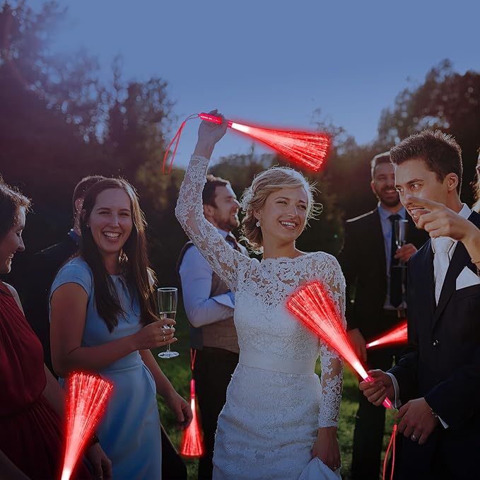60 Pack Red Fiber Optic Wands Glow Fiber Wands Bulk LED Light Up Wands with 3 Flashing Modes LED Flashing Sticks for July 4th Halloween Christmas Valentine's Day Wedding Birthday