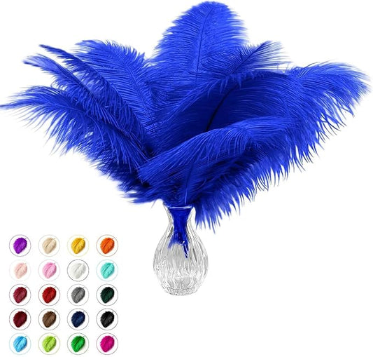 Piokio 40 pcs Natural Blue Ostrich Feathers 12-14 inch(30-35 cm) Bulk for Wedding Party Centerpieces and DIY Clothes Decoration, Gatsby Decorations