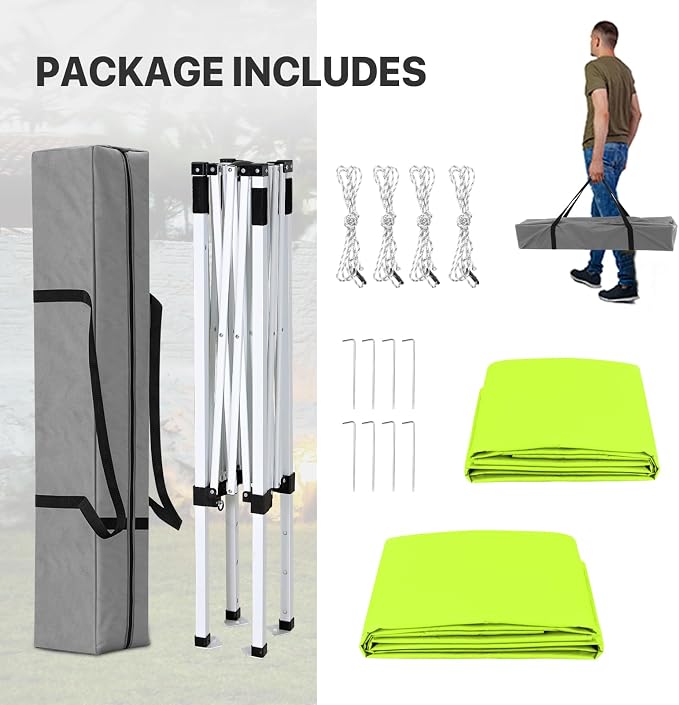 COOS BAY 5x5 Pop Up Canopy Tent with Side Wall, Easy Setup Portable Sun Shelter with Carry Bag, Outdoor Shade for Beach, Camping, Sports & Backyard, Neon Green