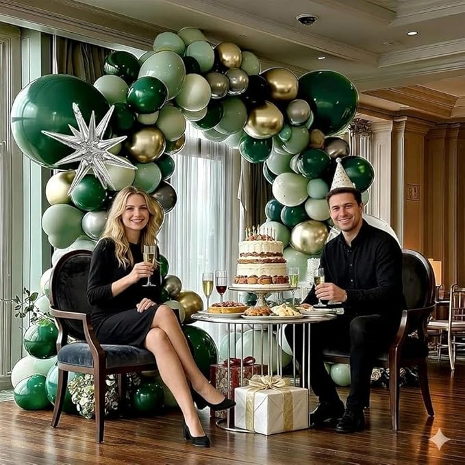Emerald Green Gold Balloons Dark Green Silver Gold Balloon Arch Dusty Green Balloon Garland Kit for Graduation Birthday Wedding Anniversary Party Decorations