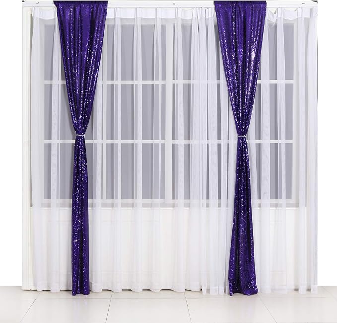 Poise3EHome 2ft x 8ft Purple Sequin Photography Backdrop Curtain 2 Panels for Halloween Party Decoration