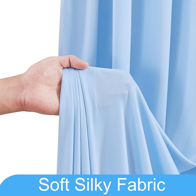 10 Panels Baby Blue Backdrop Curtain for Baby Shower Parties Light Blue Wrinkle Free 50ft x 10ft Backdrop Drapes for Birthday Photo Gender Reveal Photography Polyester Fabric Background Decoration