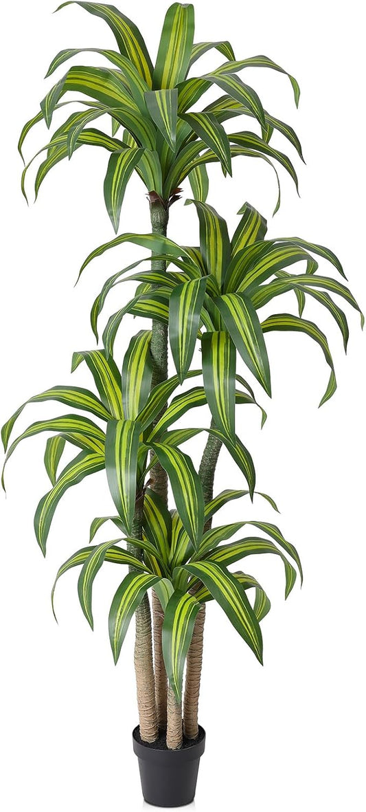 VeriNatural Artificial Dracaena Tree 7FT – Faux Yucca Floor Plant with Silk Leaves & Natural Trunk – Cement-Weighted Pot for Indoor Decor, Office, Living Room, Porch, Entryway, VN225