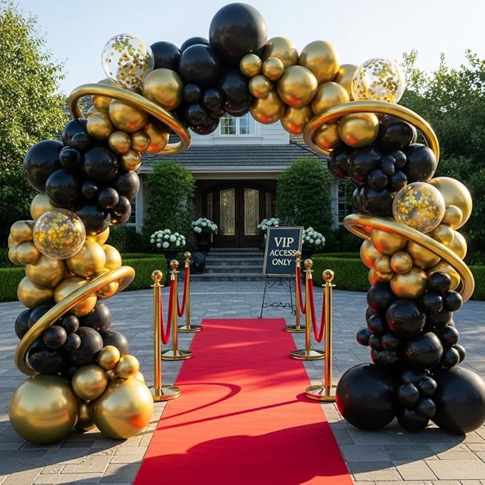 Black and Gold Balloon Arch Kit - 114 Pcs Black and Gold Balloons Garland with Confetti & Long Balloons for Men Birthday Graduation 2026 New Years Eve Retirement Party Decorations