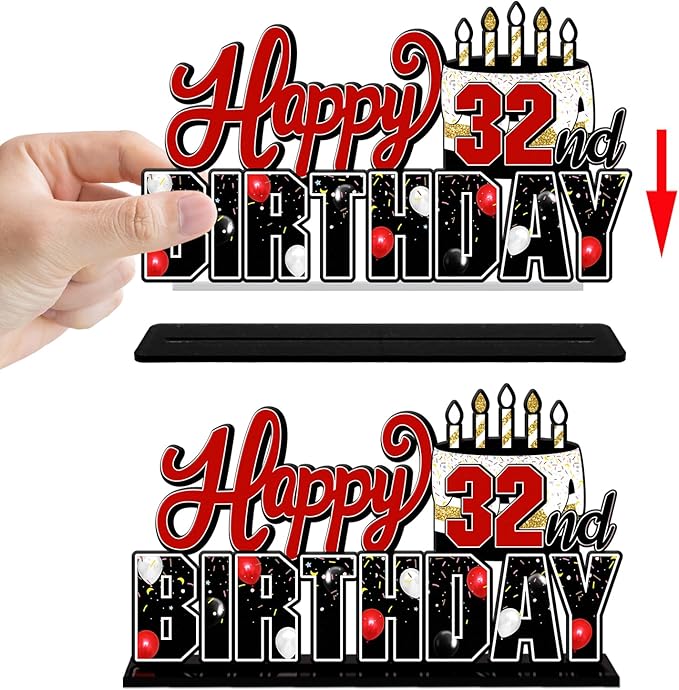 LINGTEER Happy 32nd Birthday Red Acrylic Table Topper Centerpieces Set - Cheers to 32 Years Old Birthday 32nd Bday Party Gift Decorations.