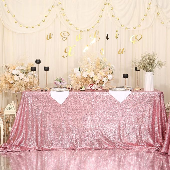Eternal Beauty Fuchsia Pink Tablecloth, 50x50 Inch Sequin Square Table Cover for Mother's Day Cake Dessert Exhibition Party Birthday Events