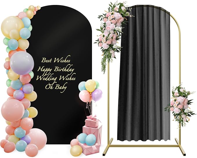 Wedding Arch Stand and Arch Cover 6.6ft, Photo Arch Backdrop Stand Cover Set with 100 Party Multi-Colored Balloons for Birthday Party Baby Shower Graduation Ceremony Decoration