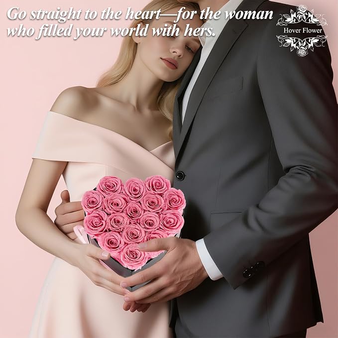 Forver Preserved Roses in a Box, Flowers for Her,Eternal Roses Preserved Flowers for Delivery Prime Birthday, Mothers' Day, Valentine's Day, Christmas (Pink, 16 Roses)