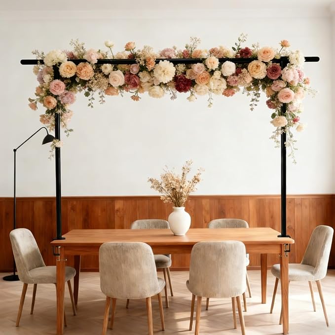 Beyeutao Black Over the Table Rod Stand with Clamps Adjustable Table Arch Stand H16-45" L16-87" Balloon Frame Hanging for Party Anniversary Wedding Birthday Garden Arbors Christmas Halloween