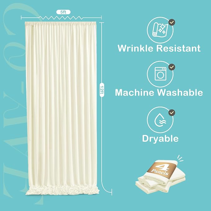 20ft x 12ft Wrinkle Free Ivory Backdrop Curtains for Parties, Ivory Photo Backdrop Drapes 12FT Long Silky Back Drop Cloth for Wedding Birthday Photography Background Decor