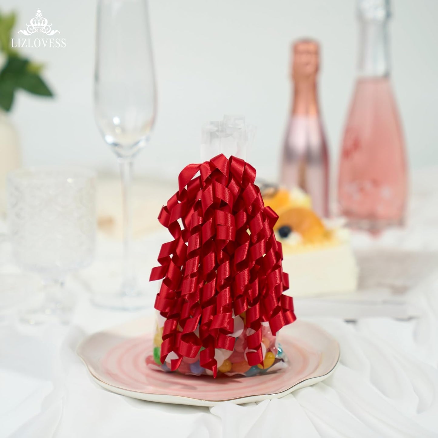 6 Inch Red Curly Bows for Gift Wrapping Set of 6, Self Adhesive Bows Red Gift Bows for Presents, Satin Ribbon Bows for Birthday, Wedding, Christmas, Bridal Shower, Gift Wrap Accessory