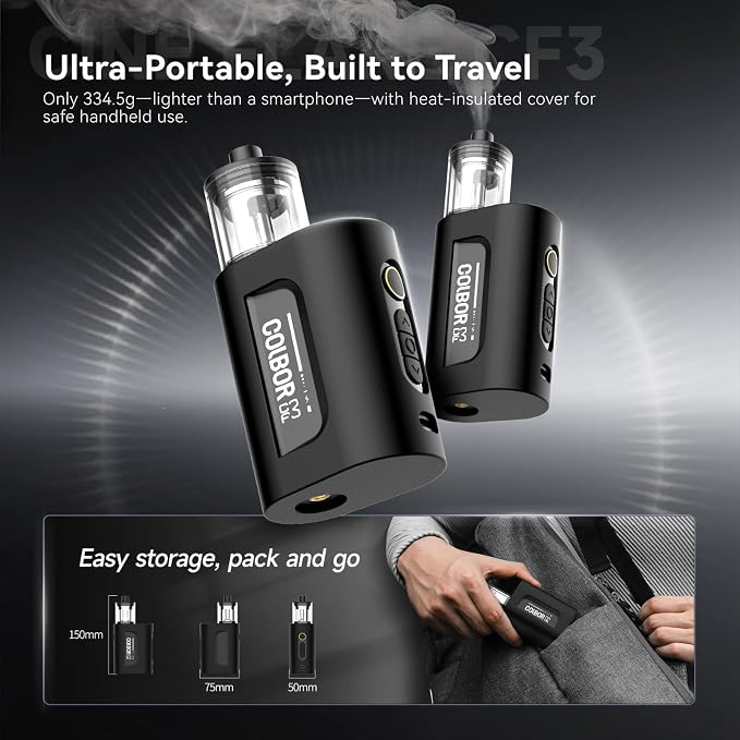 COLBOR CF3 Fog Machine 30W Portable Fog Machine Mini Fogger for Photography with 60° Tilt-Protection for Outdoor Party Cosplay Halloween Rechargeable Smoke Machine Fog