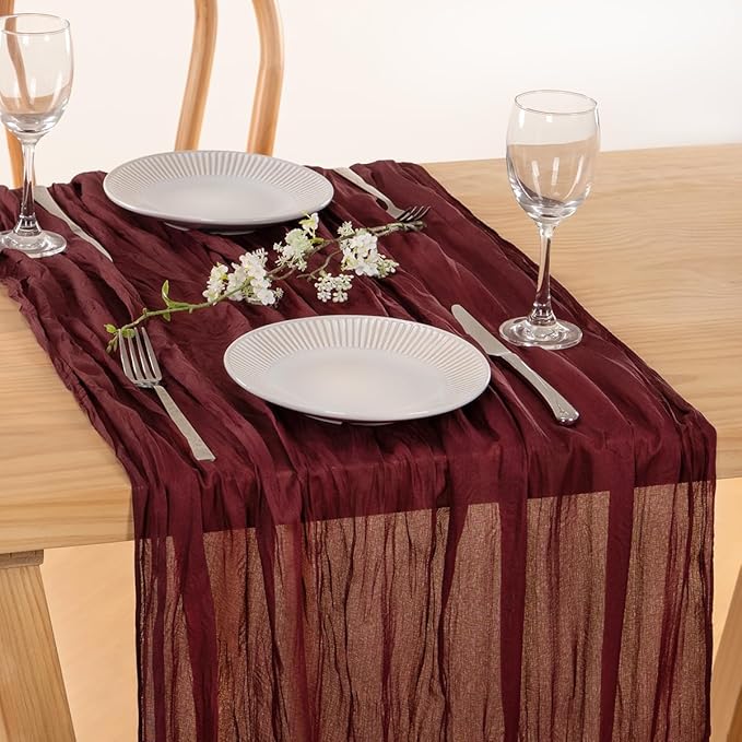 MLMC 3 Pack Burgundy Red Table Runner 10ft Rustic Gauze Wine Red Cheese Cloth Table Runner Cheesecloth Centerpiece for Wedding Holiday Anniversary Events Decor