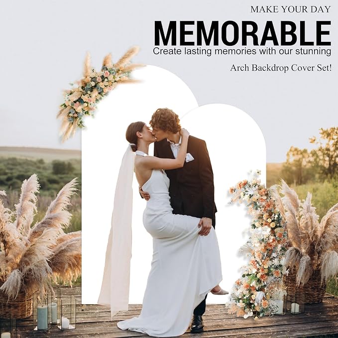 7.2FT Arch Backdrop Stand and Cover Set, Metal Arch Stand & Cover with Ground Nails White Spandex Fitted Arch Covers Stretchy Backdrop with Zipper for Wedding Birthday Party Baby Shower Banquet