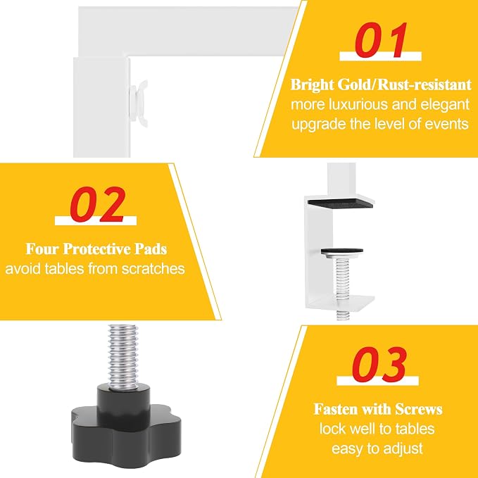 Fomcet Set of 2 Over The Table Rod Stand with Clamps 13"-42'' Tall 29"-98" Length White Metal Adjustable Table Arch Stand for Wedding Birthday Party Anniversary Decoration