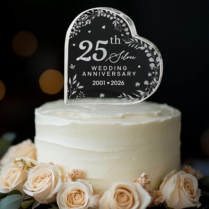 25th Wedding Anniversary Acrylic Cake Topper, 25 th Anniversary Decorations, 25 Wedding Topper, 25 Years Of Marriage Gifts (25th Anniversary 2026)