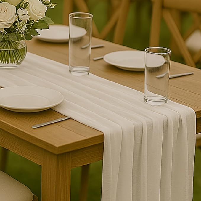 6 Pack Ivory 10FT Cheesecloth Table Runner –120 Inch White Gauze Table Runners for Wedding, Bridal Shower, Elegant Rustic Boho Reception Décor