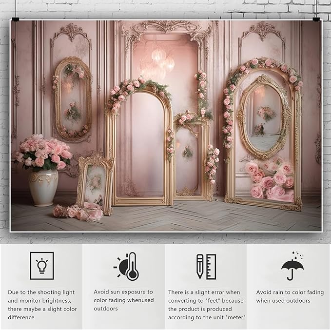 YongFoto European Retro Elegant Room Interior Wall Backdrop 12x10ft French Arched Oil Painting Frame Floral Vase Garland Photography Background Wedding Party Home Art Decor Portrait Photoshoot Props