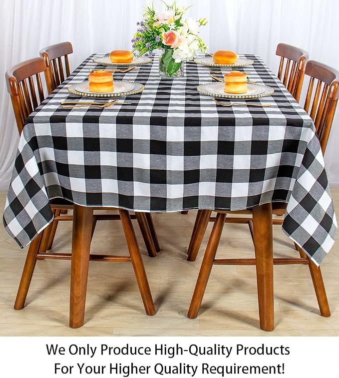 ShinyBeauty Checked Square Tablecloth 54x54-Inch Black and White Buffalo Plaid Tablecloth Washable Cotton Table Cover Gingham Tablecloth for Dining Room Table Linen Christmas