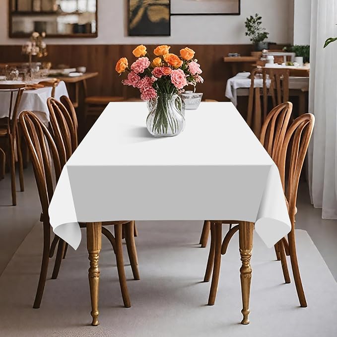 54IN X 160FT Plastic Table Cover Roll with Cutter Box, Cut to Size Plastic Table Cloths for Parties, Birthday, Disposable Tablecloth Roll for All Shape Tables (White, 54 Inch X 160 Feet)