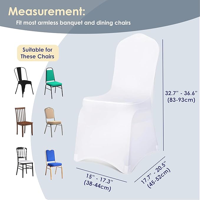 Craft And Party 10 Pack White Spandex Chair Covers – Stretch Polyester Slipcovers for Wedding, Banquet, Party & Dining Chairs – Flat Front Design, Universal Fit