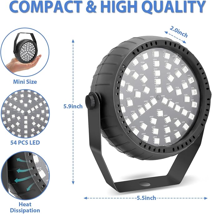 Telbum Strobe Lights, 54 Super-Bright RGB LEDs Mini Strobe Light for Parties, Halloween Strobe Lights with Remote Control, Sound Activated & Speed Control Plug-In Flash Light for Room DJ Stage Wedding