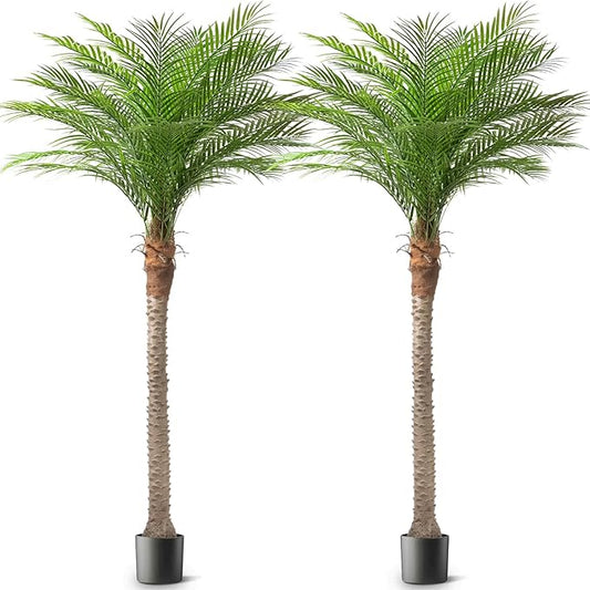 9ft Artificial Phoenix Palm Tree Tall Artificial Palm Trees with 21 Adjustable Leaves,Faux Phoenix Palm Plants for Outside Patio Pool Home Office Living Room Yard (2Pcs, 9ft)