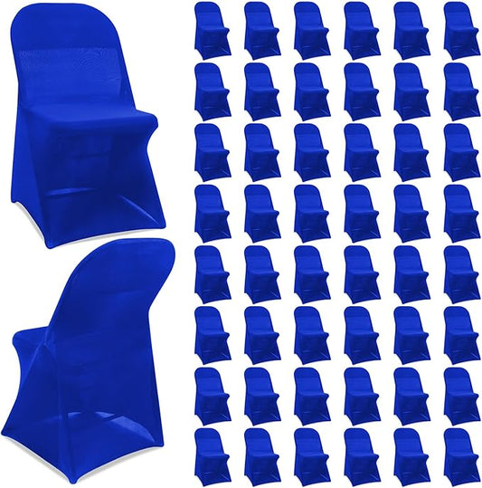 Newwiee 50 Pcs Spandex Chair Covers Bulk - Stretch Folding Flat Front Fitted Universal Chair Protector Pack Removable Washable for Wedding Party Dining Banquet Event (Blue)