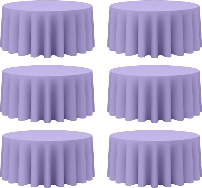 BRILLMAX 6 Pack Lavender Round Tablecloths 132 Inch for 72” Tables - 150 GSM Polyester Fabric, Floor Length Drop, Water, Stain & Wrinkle Resistant Cloth Cover for Wedding Reception Banquet Dining
