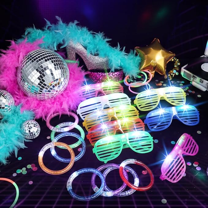 Honoson 96 Pack Glow in the Dark Party Supplies, Light up Glasses LED Bracelets, Neon Favor Flashing Bulk Gift for Adult (Rainbow Color)