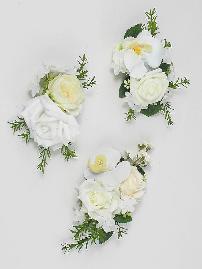 Rinlong 3Pcs Pre-made White Orchid Cake Flowers Cake Toppers Decorations Wedding Cake Decorating Flowers Decor Birthday Baby Shower Party Artificial Flower Cake Topper Flower Arrangements