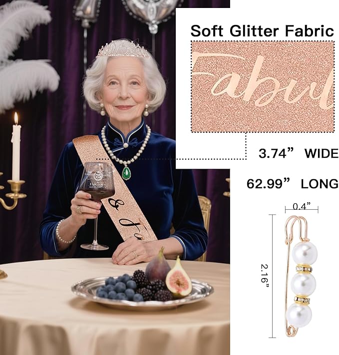 75TH Birthday Gifts for Women,Vintage Engraved 75th Wine Glass,75 Year Old Birthday Decorations For Her,75&Fabulous Sash and Tiara For Women,Friends,Sister-Turning 75th Party Favor Supplies